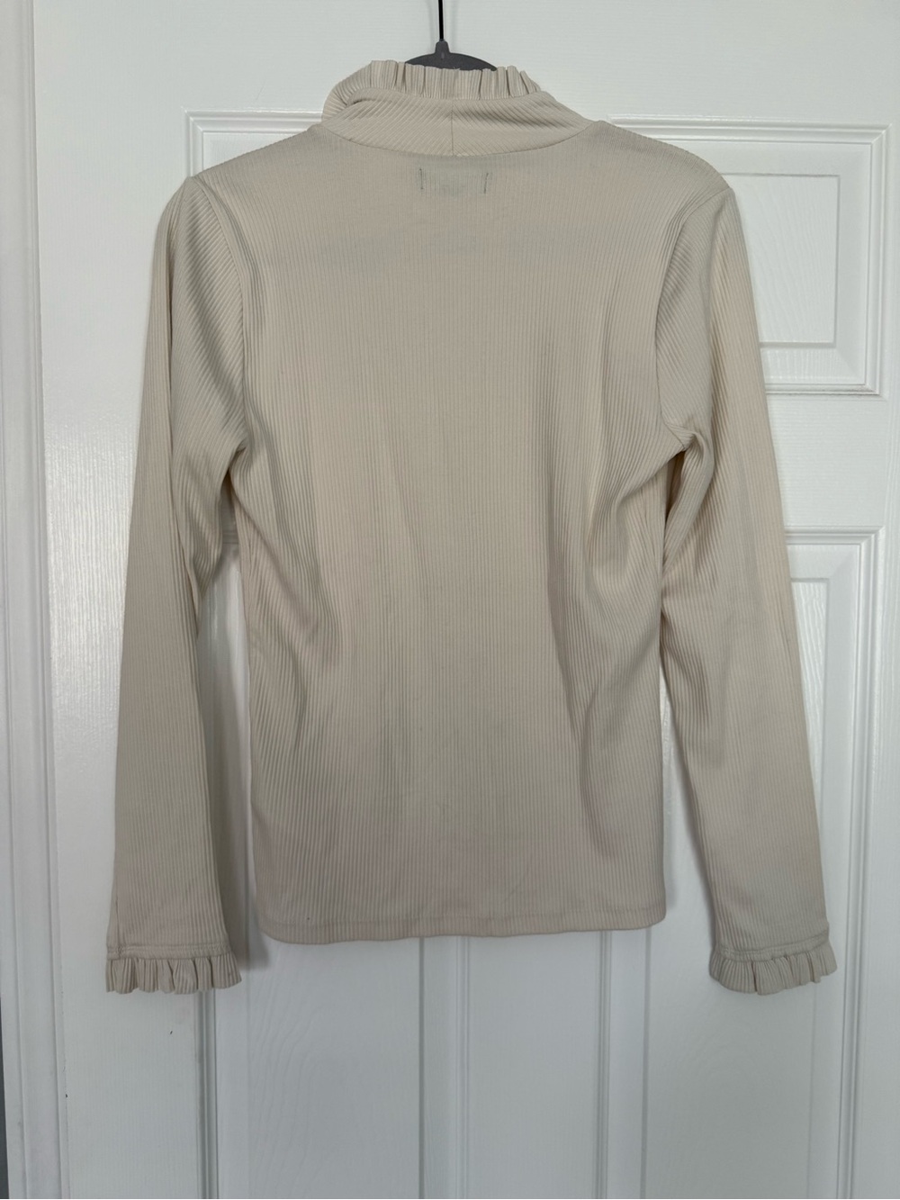 J Crew Vintage rib ruffle mockneck cream shirt- size M - Picture 3 of 6
